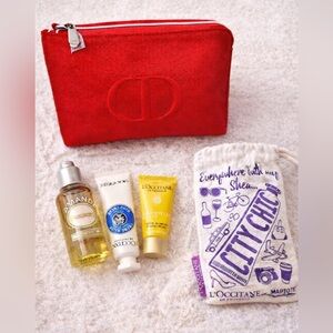 Dior Beauty Pouch + L’Occitane Skincare Bundle Gift Set Travel Kit